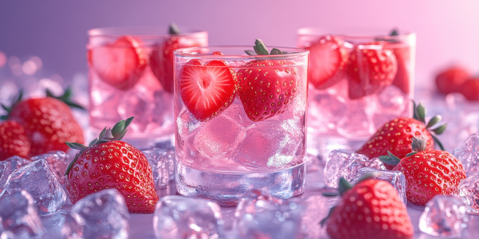 Refreshing strawberry beverages served over ice in elegant glassware at a vibrant gathering